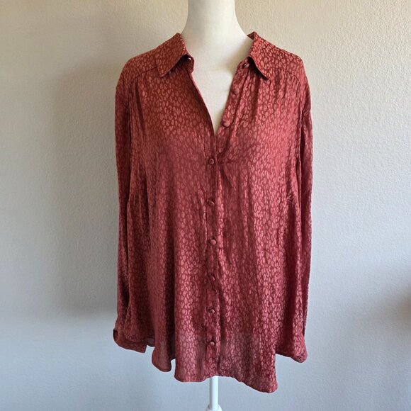 NEW Torrid Madison Marsala Long Sleeve Jacquard Blouse Lightweight Silky Plus 2 - Picture 1 of 9